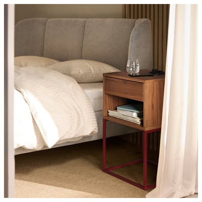 VIKHAMMER Bedside table, walnut veneer, 40x39 cm