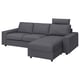 Option: VIMLE 3-seat sofa with chaise longue, with headrest with wide armrests/Gunnared medium grey