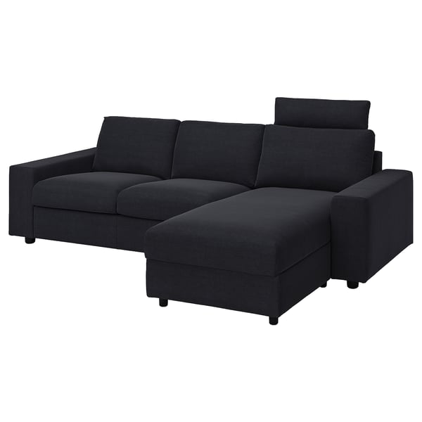 VIMLE 3-seat sofa with chaise longue, with headrest with wide armrests/Saxemara black-blue