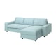 Option: VIMLE 3-seat sofa with chaise longue, with wide armrests/Saxemara light blue