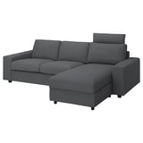 VIMLE 3-seat sofa with chaise longue, with wide armrests with headrest/Hallarp grey