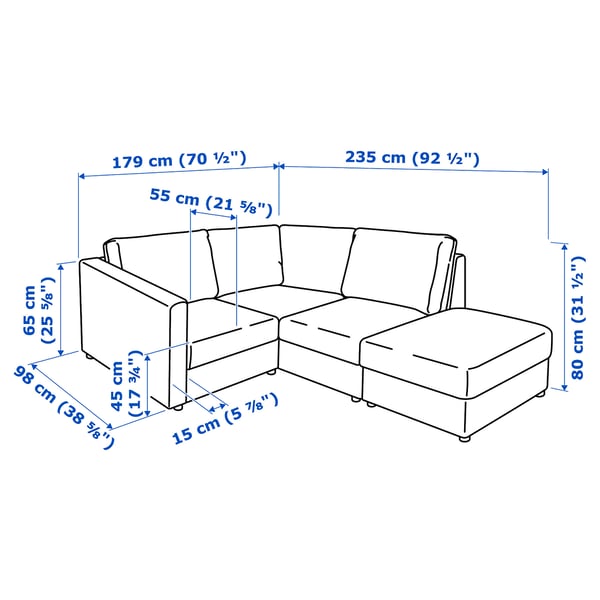 Illustration with measurements for the product: VIMLE.