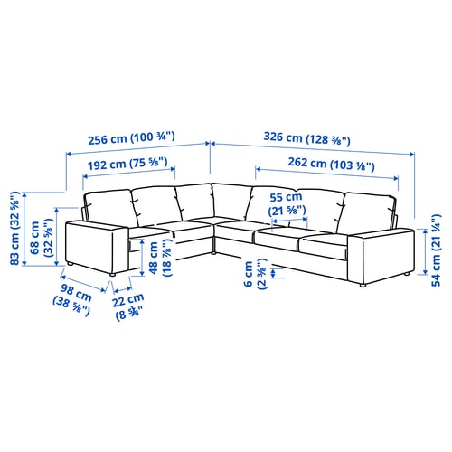vimle كنبة زاوية 5 مقاعد مع مساند ذراع واسعة gunnared رمادي معتدل ikea