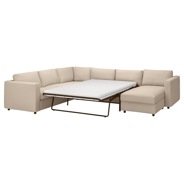 VIMLE Crnr sofa-bed, 5-seat w chaise lng, Hallarp beige