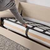 VIMLE Crnr sofa-bed, 5-seat w chaise lng, with wide armrests/Hallarp beige
