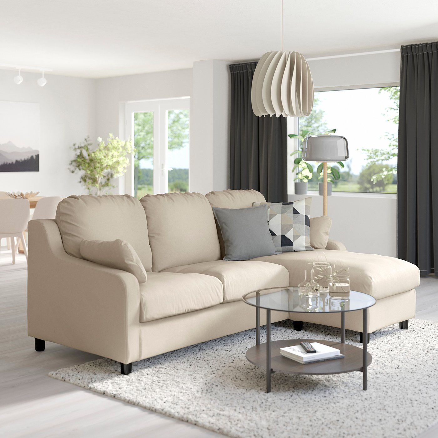 VINLIDEN 3-seat sofa with chaise longue, Hakebo beige - IKEA