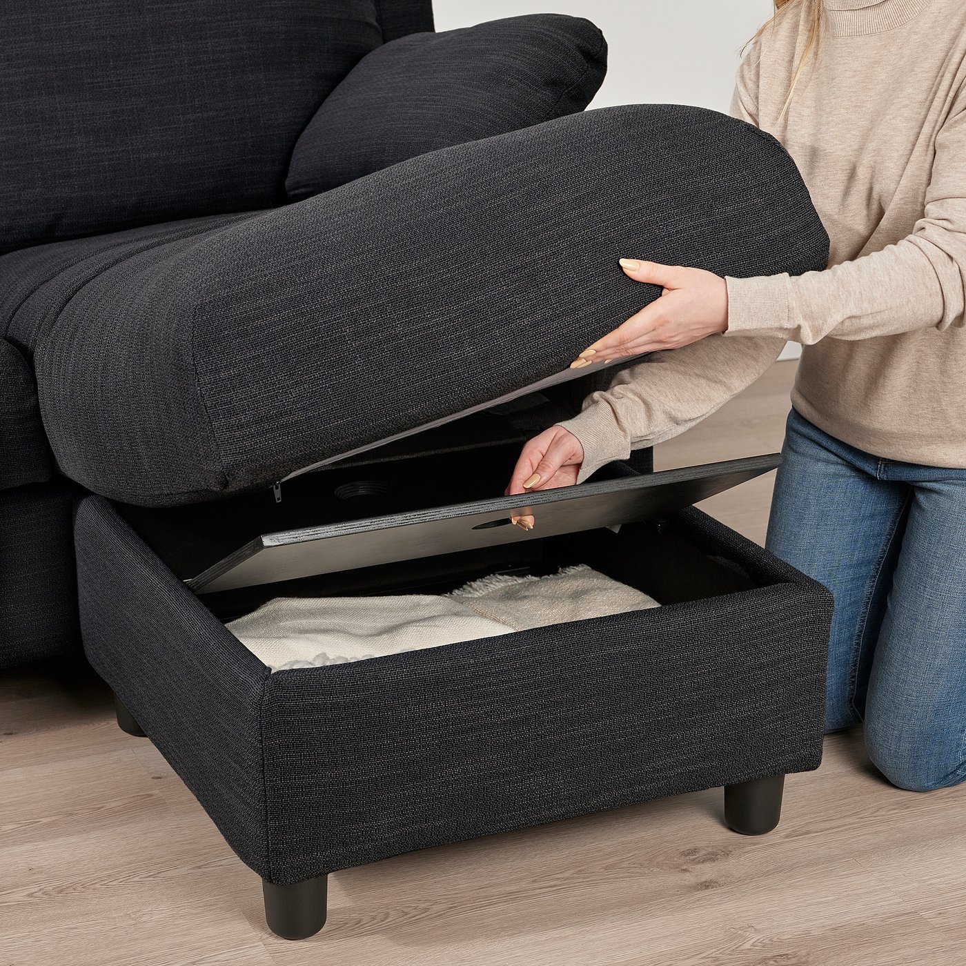VINLIDEN 3-seat sofa with chaise longue, Hillared anthracite - IKEA