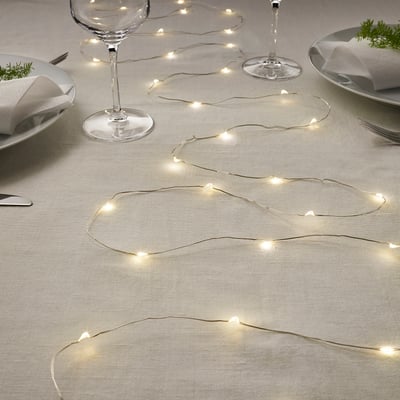 VISSVASS LED lighting chain with 40 lights, indoor/battery-operated silver-colour