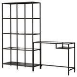 VITTSJÖ Shelving unit with laptop table, black-brown/glass, 200x36x175 cm