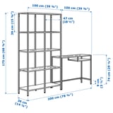 VITTSJÖ Shelving unit with laptop table, black-brown/glass, 200x36x175 cm