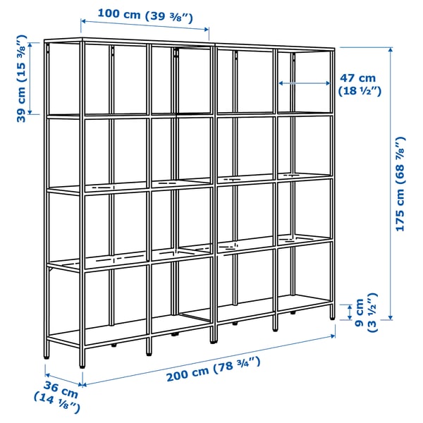 VITTSJÖ Storage combination, black-brown/glass, 200x36x175 cm