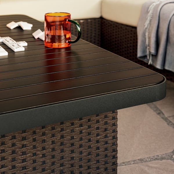 VITTSKÄR 3-seat conversation set, with chaise longue outdoor/plastic rattan dark grey Frösön/Duvholmen beige