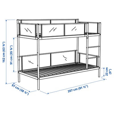 VITVAL Bunk bed frame, white/light grey, 90x200 cm