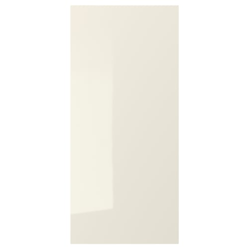 A VOXTORP beige high-gloss cabinet door. Its sleek design with integrated handles and modern, vibrant look makes it both stylish and functional.