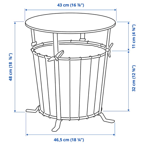 ÄNGESBYN Table de rangement, noir/pin teinté brun clair, 43 cm