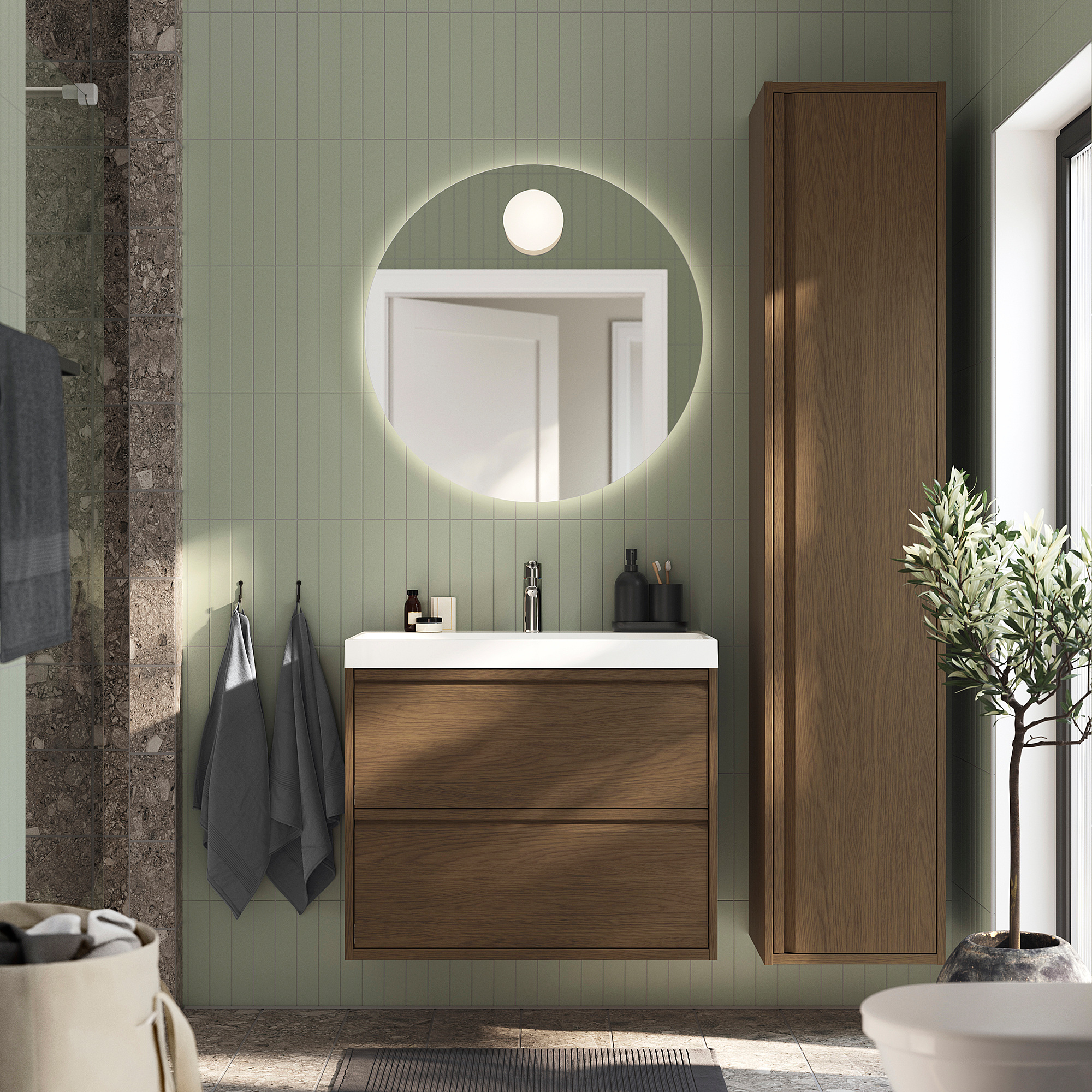 ÄNGSJÖN Meuble lavabo avec tiroirs, brun motif chêne, 80x48x63 cm