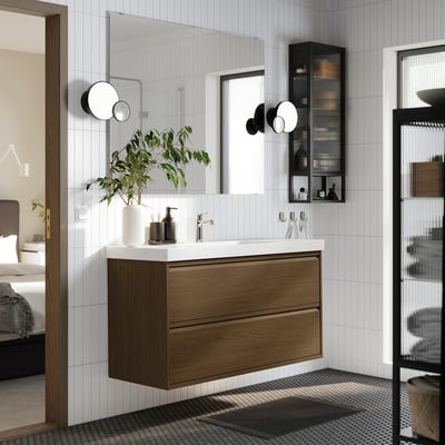 ÄNGSJÖN Meuble lavabo avec tiroirs, brun motif chêne, 120x48x63 cm