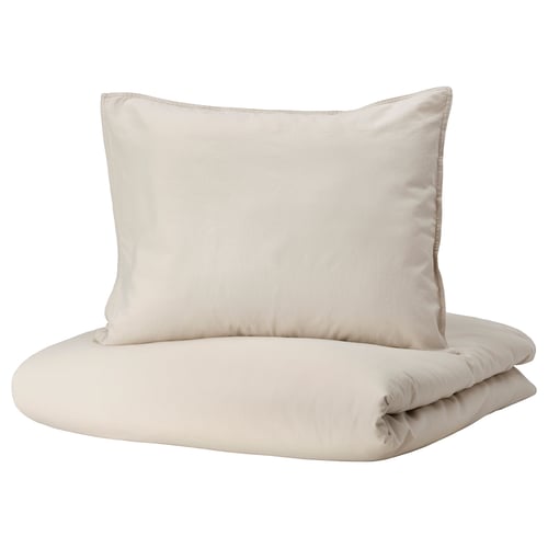 ÄNGSLILJA Housse de couette et 2 taies, beige-gris clair, 240x220/50x60 cm