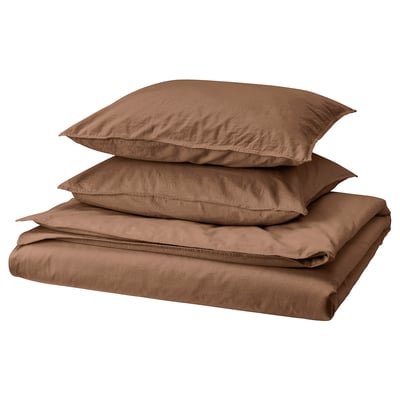 ÄNGSLILJA Housse de couette et 2 taies, brun clair, 240x220/50x60 cm