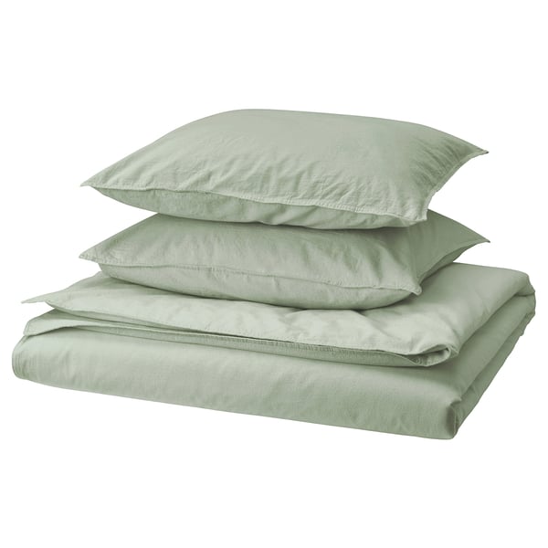 ÄNGSLILJA Housse de couette et 2 taies, gris-vert pâle, 240x220/50x60 cm