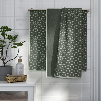 ÄNGSNEJLIKA Serviette de bain, gris/vert, 70x140 cm