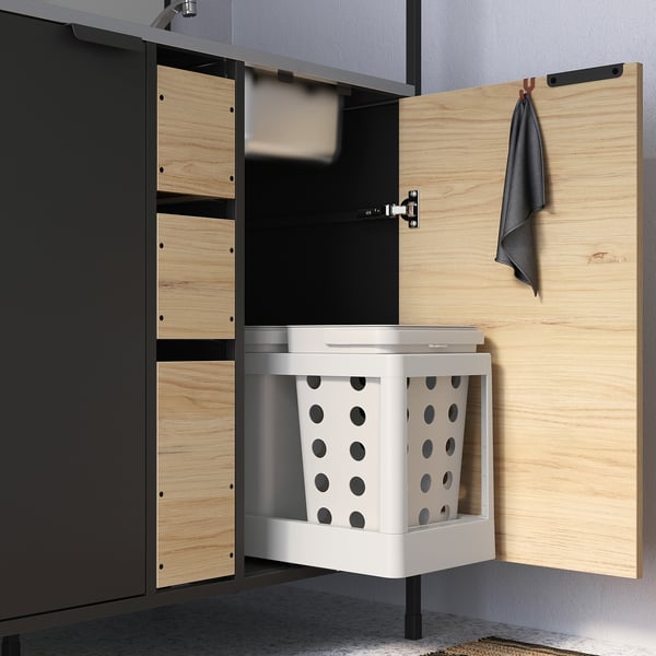 ÄSPINGE Kitchenette, noir/frêne, 120x60x202 cm