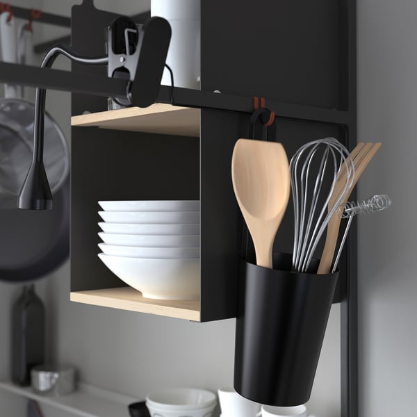 ÄSPINGE Kitchenette, noir/frêne, 120x60x202 cm