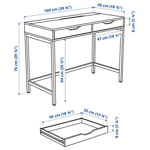 ALEX Bureau, gris turquoise, 100x48 cm