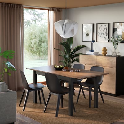 ÅLHULT / ODGER Table et 4 chaises, noir/brun/anthracite, 120/170x80 cm