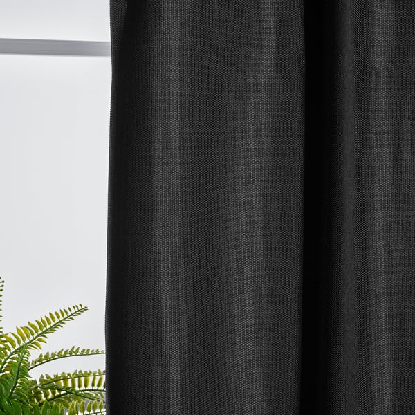 ANNAKAJSA Rideaux assombrissants, 2 pièces, anthracite/ruflette, 145x300 cm