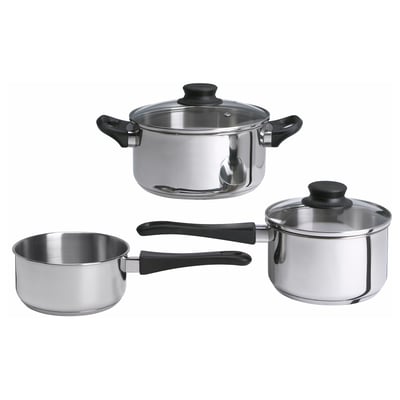 ANNONS Batterie de cuisine, 3 pièces, verre/acier inoxydable