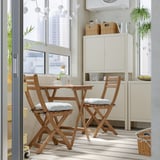 ASKHOLMEN Table+2 chaises pliantes, extérieur, brun foncé/Klösan bleu, 60x62 cm