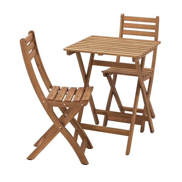 ASKHOLMEN Table/2 chaises pliantes, extérieur, brun foncé, 60x62 cm