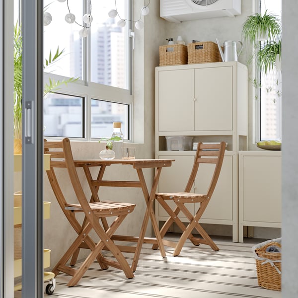 ASKHOLMEN Table/2 chaises pliantes, extérieur, brun foncé, 60x62 cm