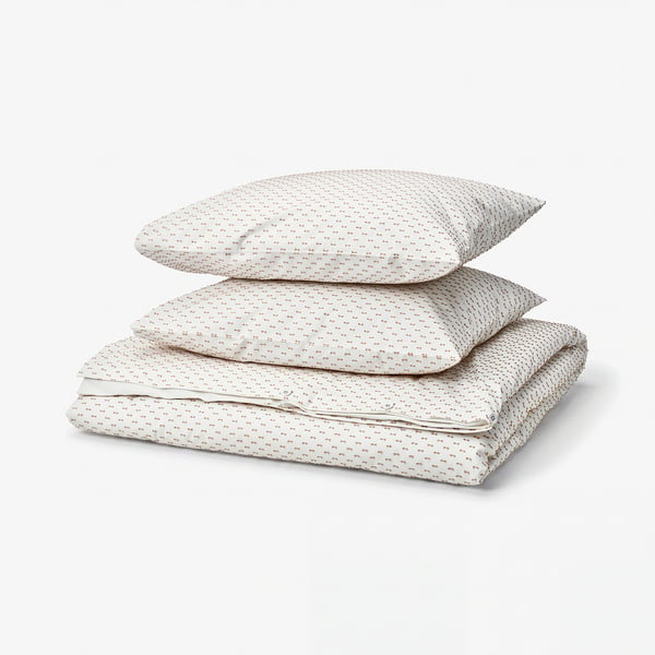 BANDKNIPPE Housse de couette et 2 taies, blanc/beige, 240x220/50x60 cm