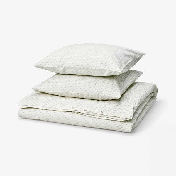 BANDKNIPPE Housse de couette et 2 taies, blanc/vert, 240x220/50x60 cm