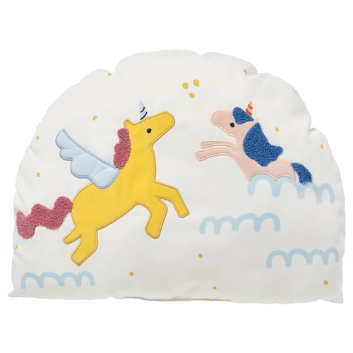 BARNDRÖM Coussin, blanc/licorne arc-en-ciel