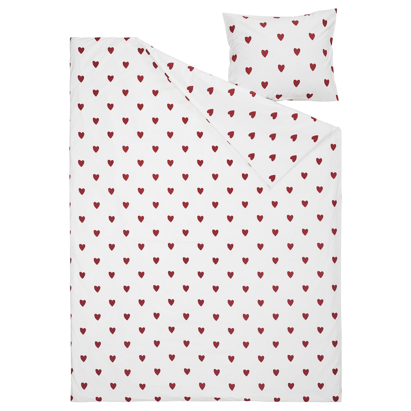 BARNDRÖM housse couette+1 taie pour lit bébé, motif coeur/blanc rouge