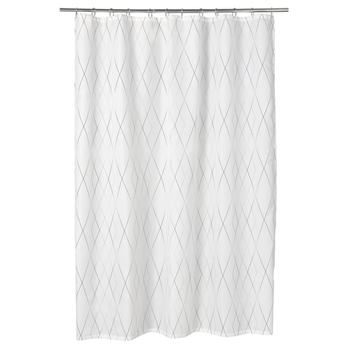 BASTSJÖN Rideau de douche, blanc/gris/beige, 180x200 cm