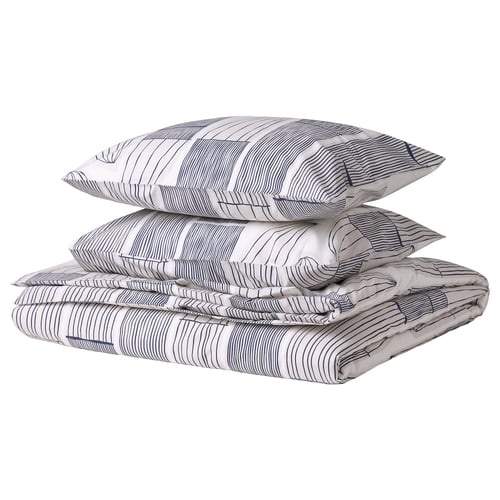 BERGKORSÖRT Housse de couette et 2 taies, blanc/gris, 240x220/50x60 cm