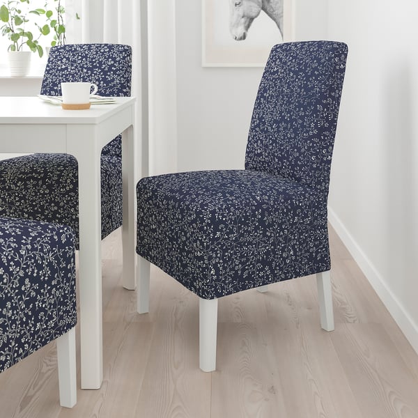 BERGMUND Chaise av housse mi-longue, blanc/Ryrane bleu foncé