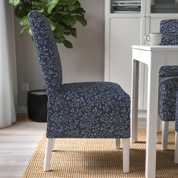 BERGMUND Chaise av housse mi-longue, blanc/Ryrane bleu foncé