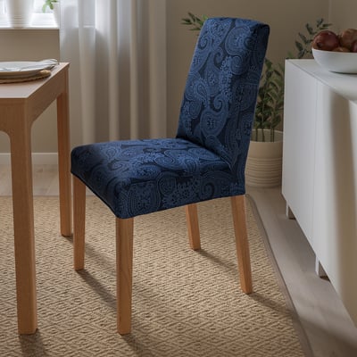 BERGMUND Chaise, motif chêne/Kvillsfors bleu foncé/bleu