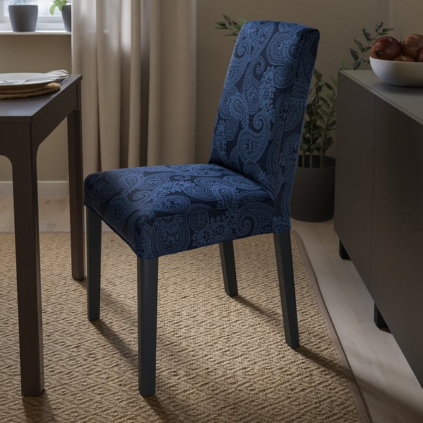 BERGMUND Chaise, noir/Kvillsfors bleu foncé/bleu