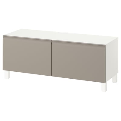 BESTÅ Banc TV avec portes, blanc/Hammarsmed/Stubbarp beige, 120x42x48 cm