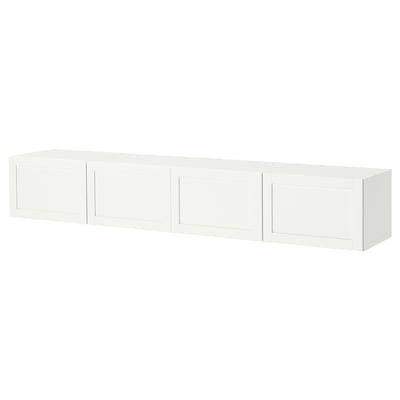 BESTÅ Banc TV avec portes, blanc/Pipmakare blanc, 240x42x38 cm