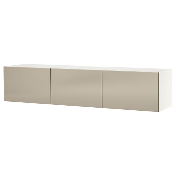 BESTÅ Banc TV avec portes, blanc/Riksviken effet bronze clair, 180x42x38 cm