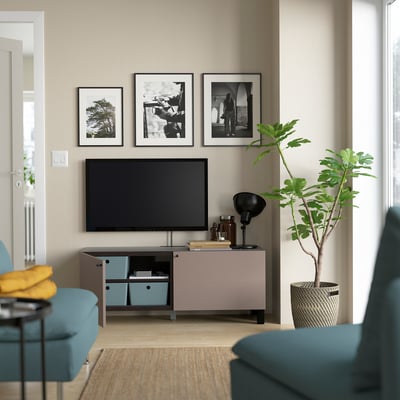 BESTÅ Banc TV avec portes, brun noir/Hjortviken/Stubbarp brun, 120x42x48 cm