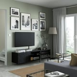 BESTÅ Banc TV avec portes, brun noir/Laxviken noir, 180x42x38 cm