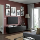 BESTÅ Banc TV avec portes, brun noir/Mörtviken noir, 180x42x38 cm